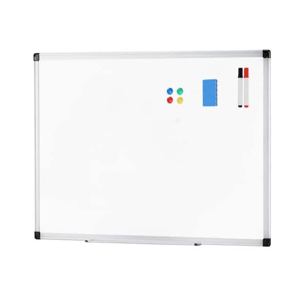 36 in. x 24 in. White Aluminum Framed Plastic Memo Board White Board with 2 Dry Erase Markers and 4 Push Pin Magnets