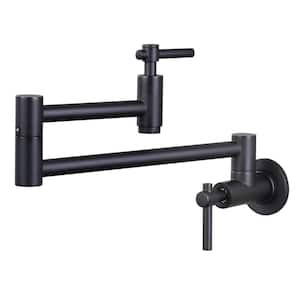 Wall Mounted Pot Filler Faucet with Double Joint Swing Arm in Matte Black