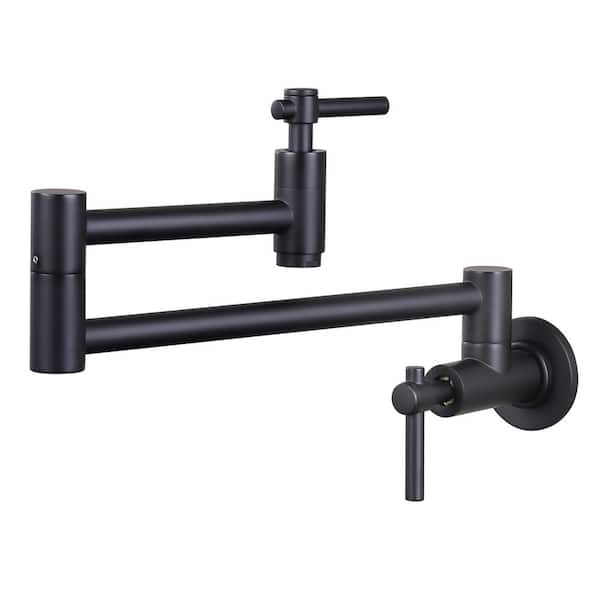 ARCORA Wall Mounted Pot Filler Faucet with Double Joint Swing Arm in Matte Black