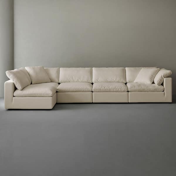 Modern 193 in. Wide Square Arm Linen Fabric Rectangle Sectional Sofa Combination Sofa 5 Seats in. Linen Beige