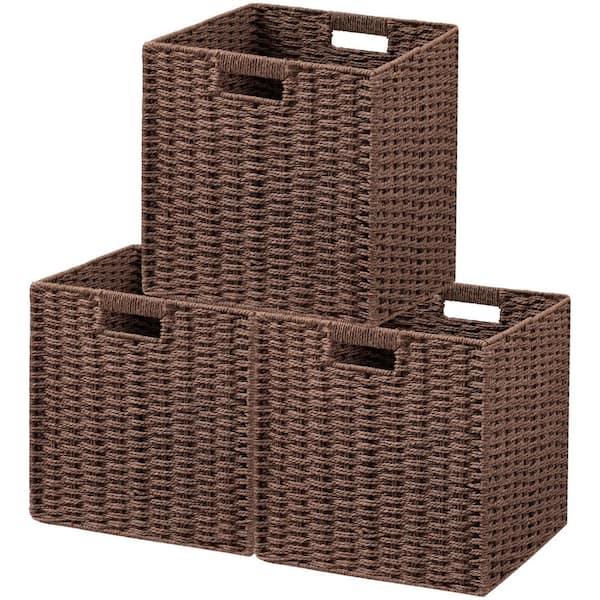 Dark Brown 11 in. x 11 in. Paper Decorative Basket (Set of 3