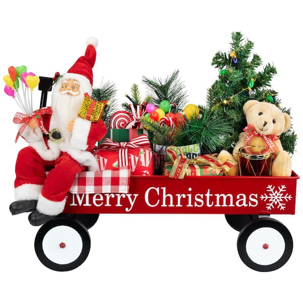 Lighted and Musical Santa Claus Merry Christmas Wagon Decoration-20"