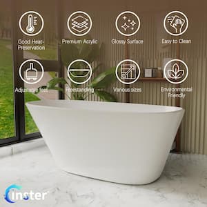 VELA 59 in. Modern Style Acrylic Single Slipper Freestanding Flatbottom Non-Whirlpool Soaking Bathtub in White