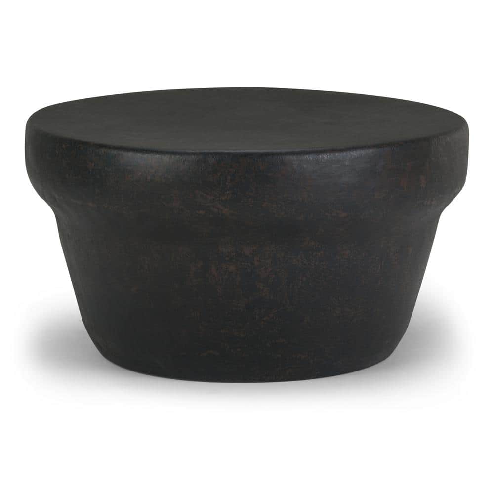 Rustic Bronze 33" Round Iron Coffee Table with Antique Finish & Storage