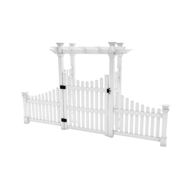 Fairfield Deluxe 91 in. x 158 in. Vinyl Arbor with 60" Picket Gate and Wings
