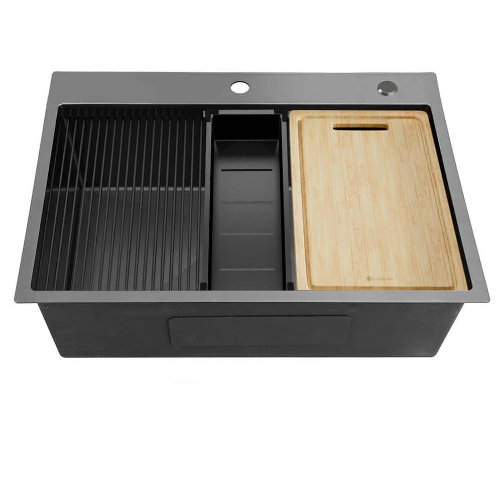 32 in. Drop-In Single Bowl 18-Gauge Black Stainless Steel Kitchen Sink with