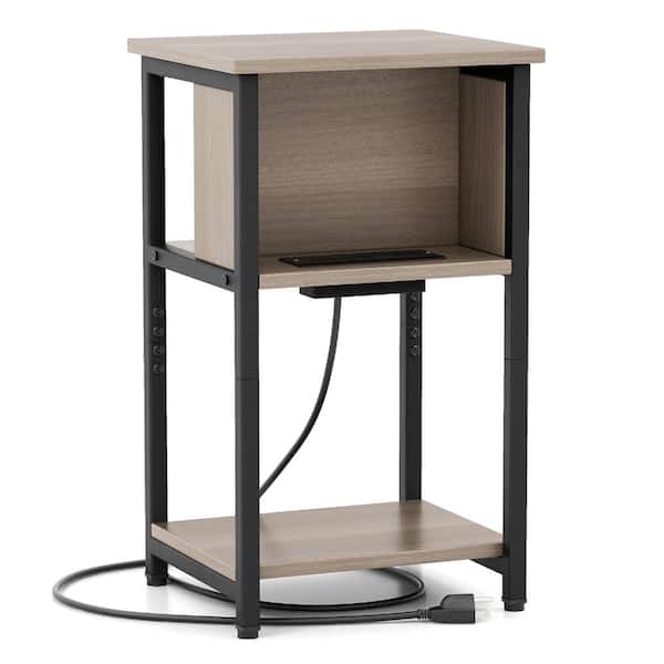 3-Tier End Table with Power Outlets and USB Ports, Charging Side Table with Shelves