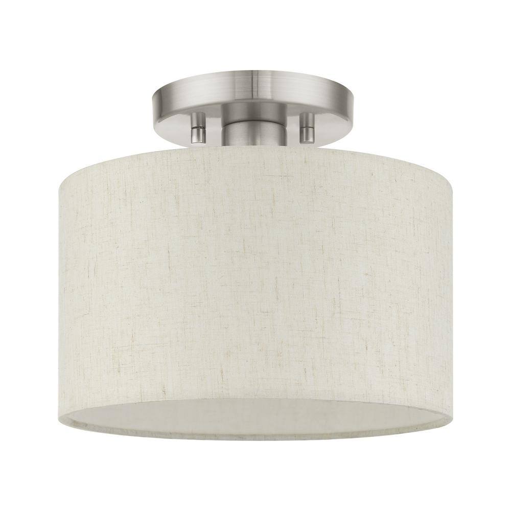Brushed Nickel Drum Shade Semi Flush Mount Light