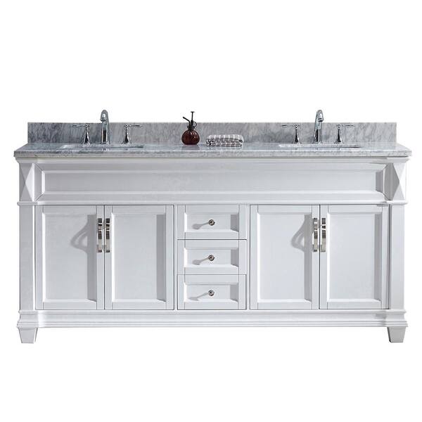 Virtu USA Victoria 72 in. W Bath Vanity in White with Marble Vanity Top in White with Square Basin