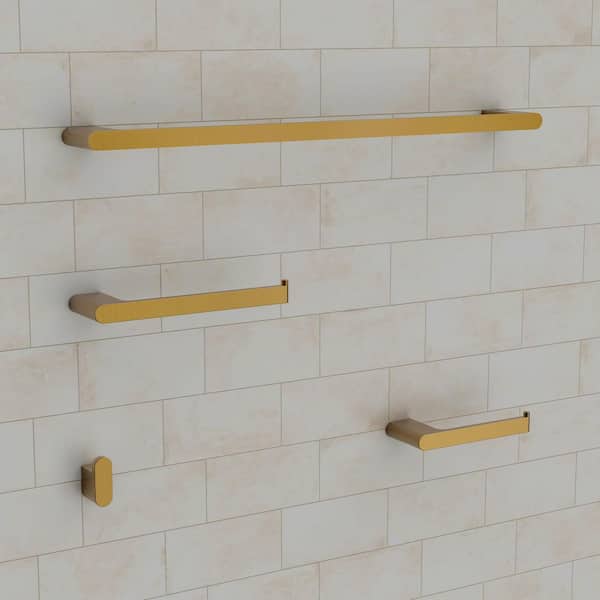 4-Piece 1-Spray Wall Mount Handheld Shower Head with Towel Rack Set 1.8 GPM in Brushed Gold Stainless Steel