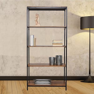 72 in. Chestnut/Black Metal 5-shelf Etagere Bookcase with Open Back
