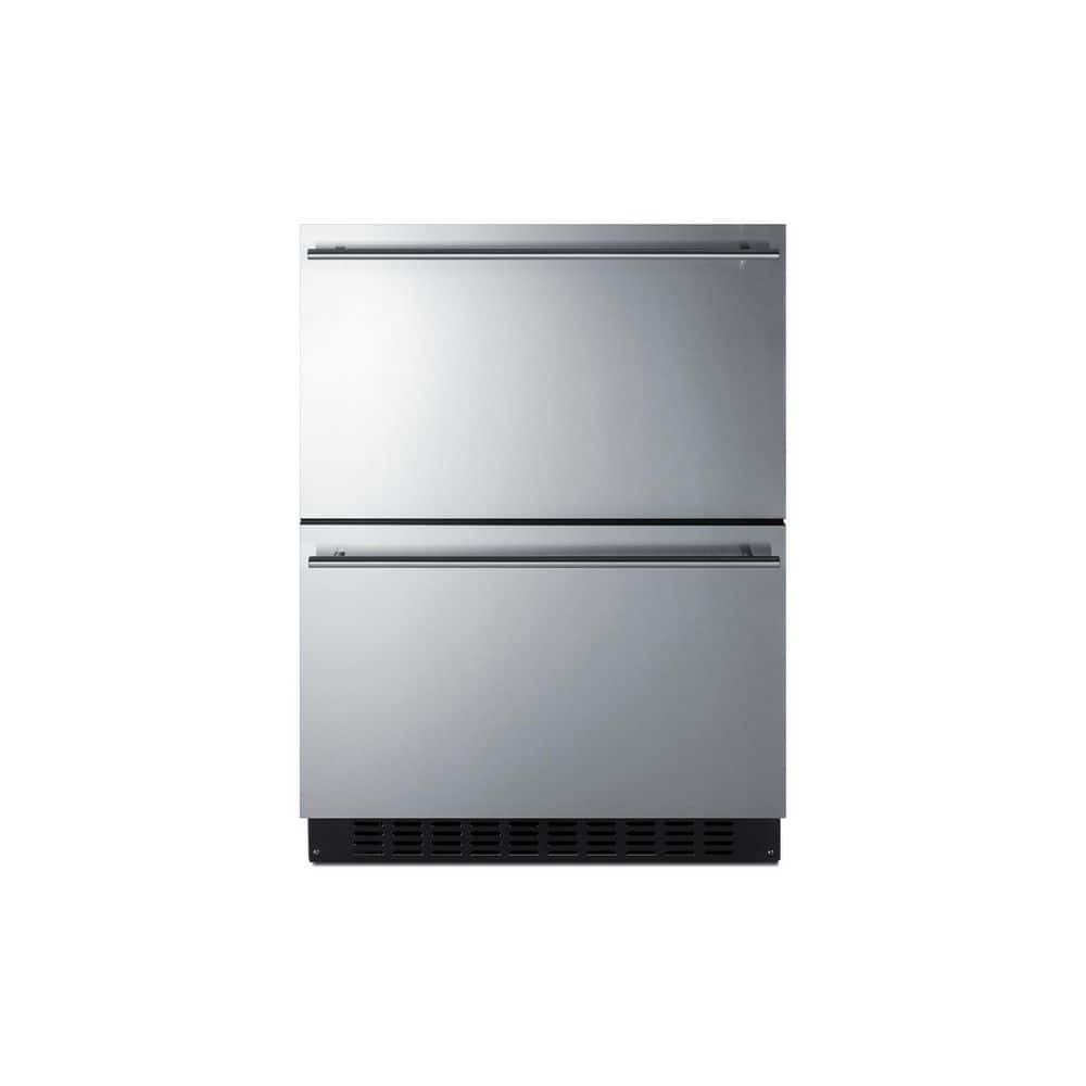 Summit Appliance 3.1 cu. ft. Under Counter Double Drawer Refrigerator in Stainless Steel, ADA Compliant, Stainless Steel / Black