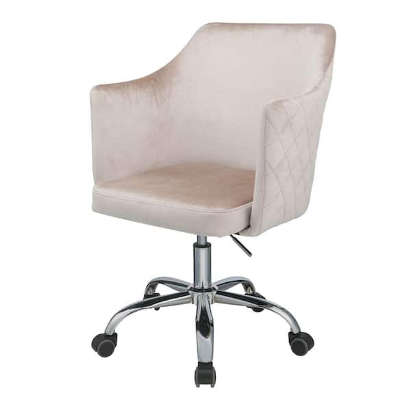Benjara Beige and Silver Velvet Upholstered Swivel Office Chair with Adjustable Height and Metal Base