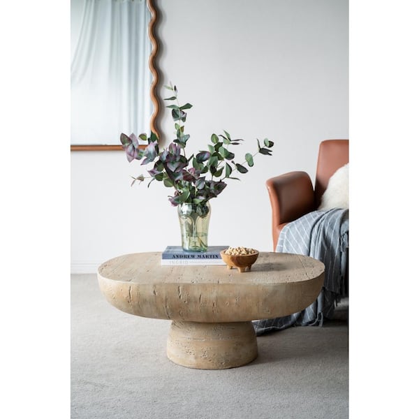 A & B Home 24 in. in Cream Oval Concrete Coffee Table