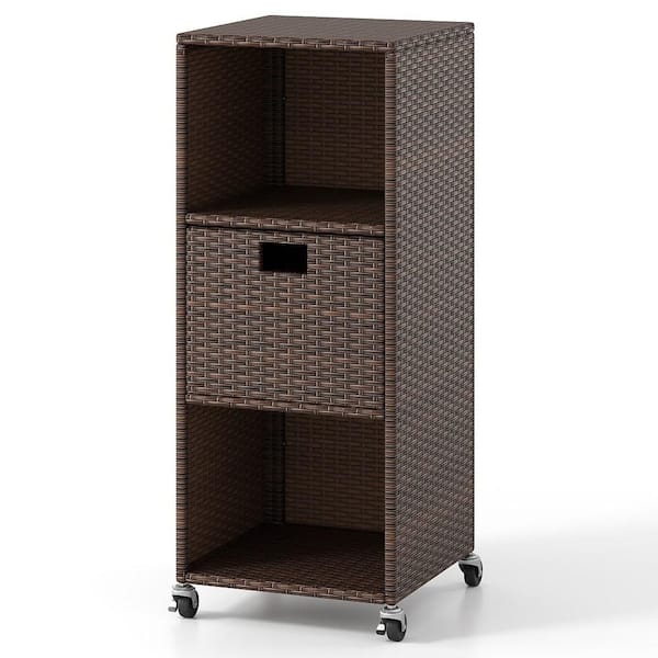 Swivel 16 in. W x 16 in. D x 40 in. H Mix Brown PE Rattan Outdoor Storage Cabinet