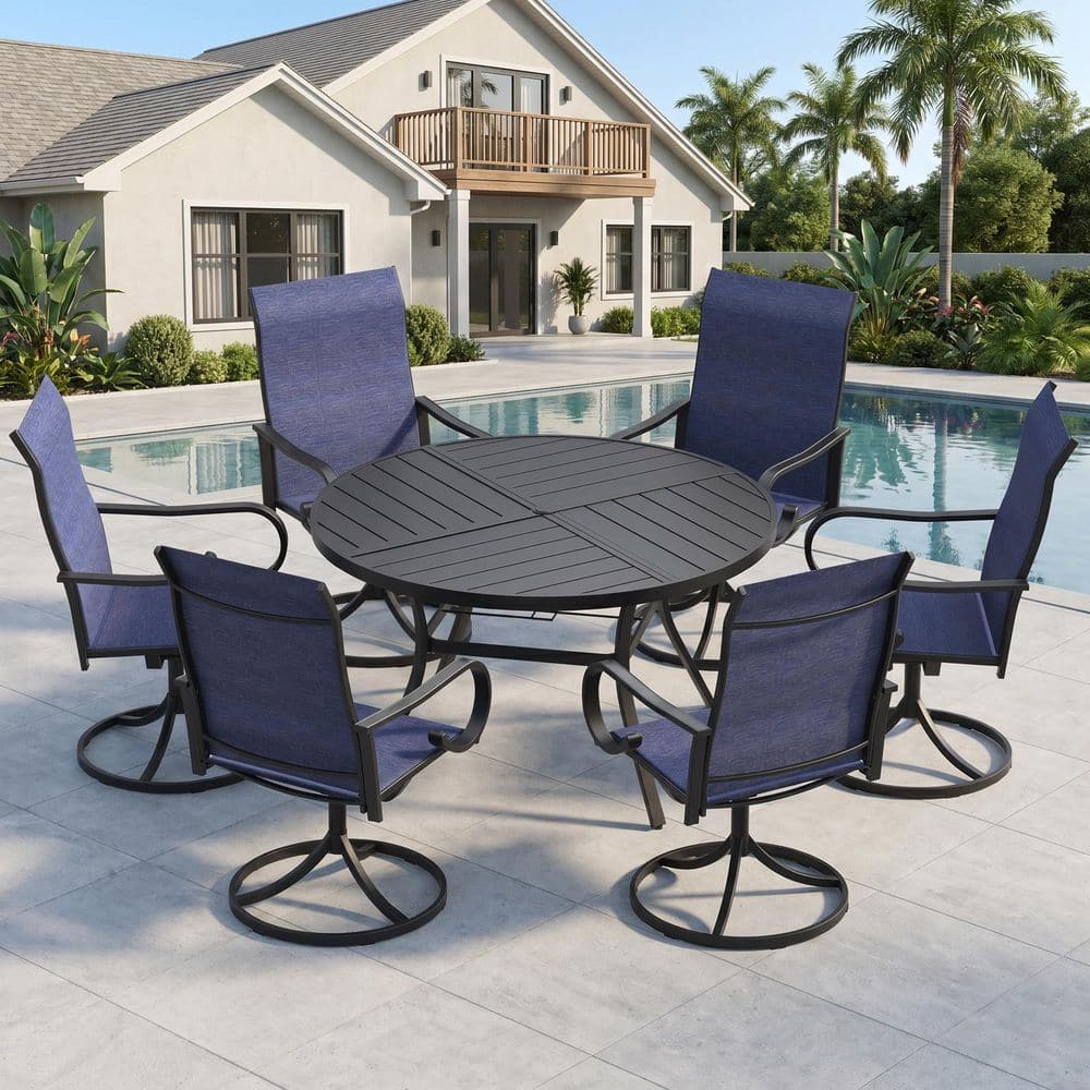 6-Piece Swivel Outdoor Dining Chairs with 360° Rotation Base and All-Weather Breathable Textilene Fabric in Blue price history on PriceWatchPro