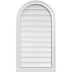20 in. x 36 in. Round Top Surface Mount PVC Gable Vent: Functional with Brickmould Sill Frame