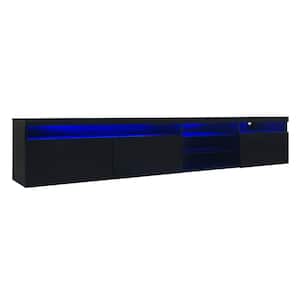 94.5 in. Black TV Cabinet TV Stand Fits TVs up to 100 in. with 2 Glass Shelves and LED Lights