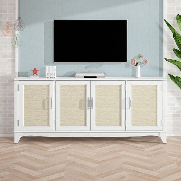 FESTIVO 70 in. White Oak Wood TV Stand for TVs up to 78 in.