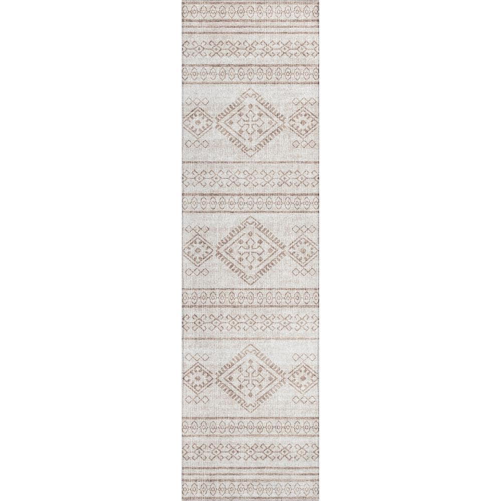Yuma Beige 2 ft. 3 in. x 7 ft. 6 in. Geometric Indoor/Outdoor Washable Area