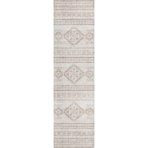 Addison Rugs Yuma Beige 2 ft. 3 in. x 7 ft. 6 in. Geometric Indoor/Outdoor Washable Area Rug