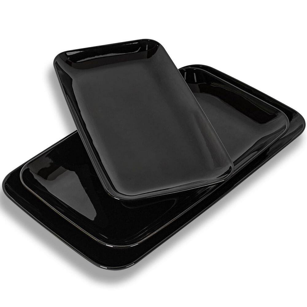 Universal Platter Wudkey 16/14/12 in. Black Ceramic Rectangular Large Serving Platter Set ...