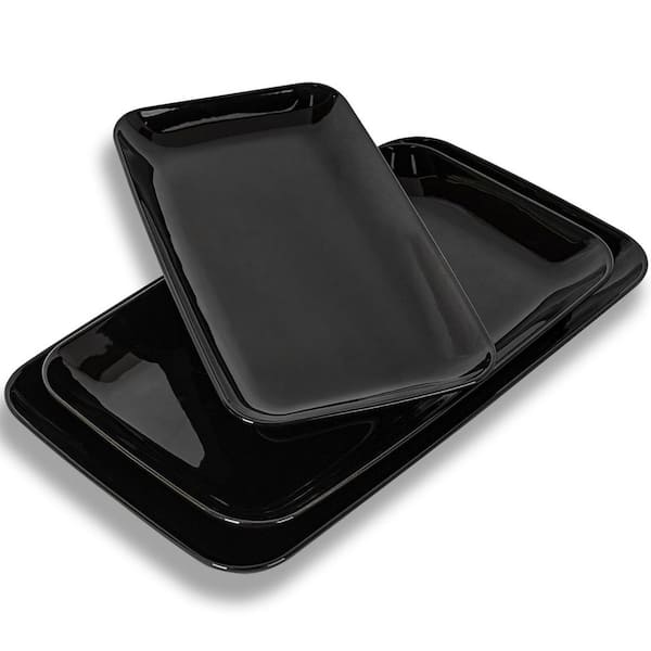 16/14/12 in. Black Ceramic Rectangular Large Serving Platter Set for Party Dinner Parties Serving Tray (Set of 3)