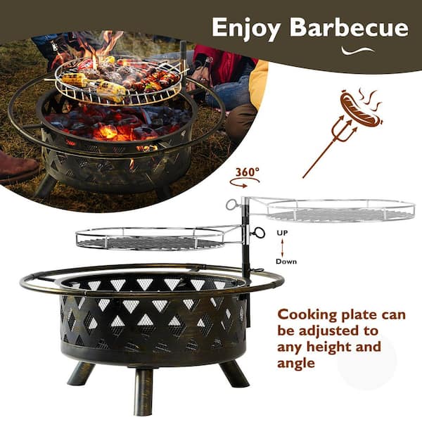 Sizzim 30 in. Outdoor Wood Burning Fire Pit with Cooking Grill
