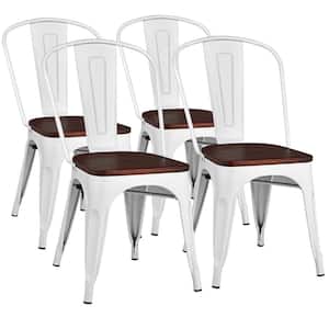 White Tolix Style Metal Dining Chair Wood Seat Stackable Bistro Cafe (Set of 4)