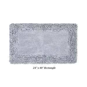 Shaggy Border Collection Silver 24 in. x 40 in. 100% Cotton Bath Rug