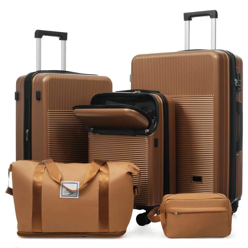 INNOBULE 5 Pieces Luggage Set Brown ABS Plastic Hardside w