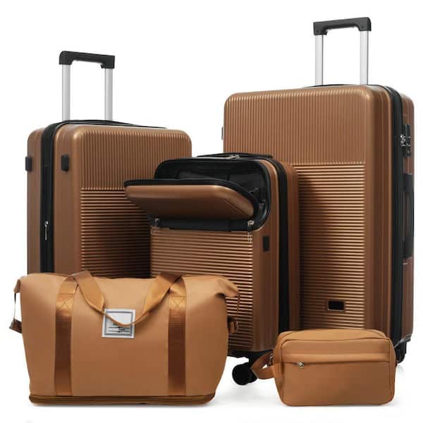 INNOBULE 5 Pieces Luggage Set Brown ABS Plastic Hardside w