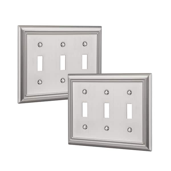 Standard 3-Gang Brushed Nickel Toggle Metal Wall Plates (2-Pack)