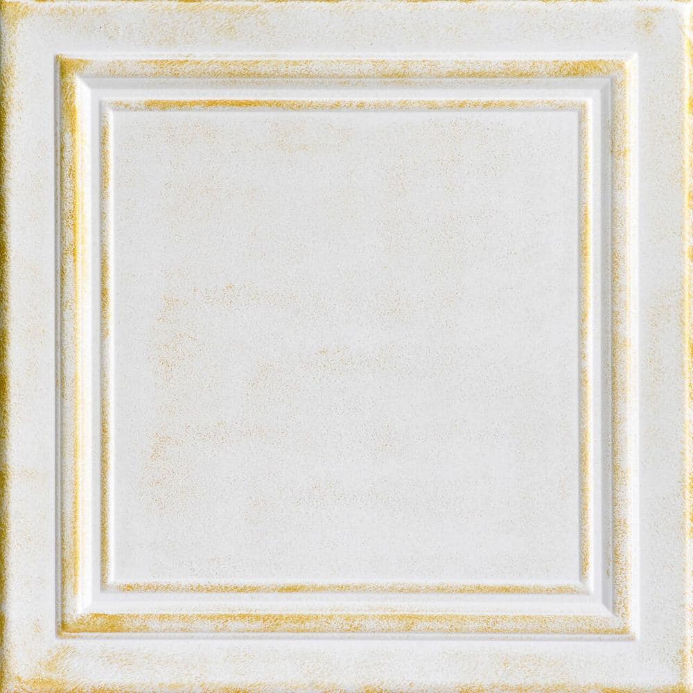 Line Art White Washed Gold 1.6 ft. x 1.6 ft. Decorative Foam Glue Up Ceilin