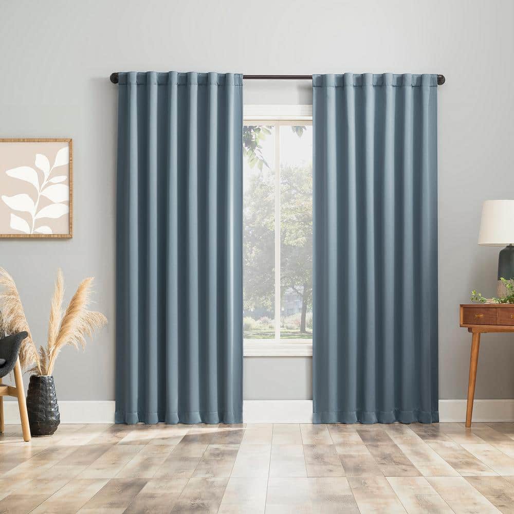 Denim Blue 84" Blackout Polyester Curtain Panel Pair