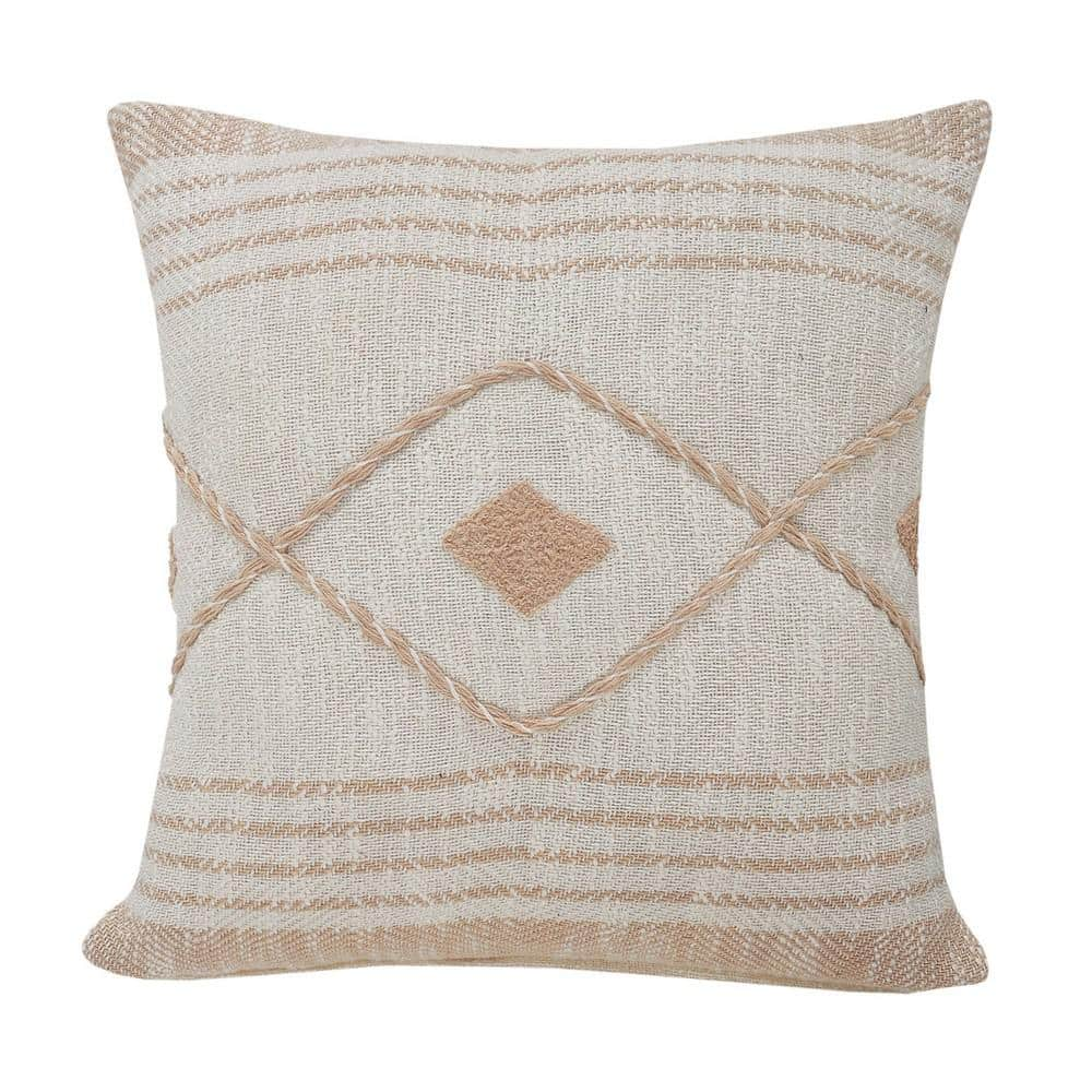 Coastal Edge Geometric Diamond Throw Pillow Peach White