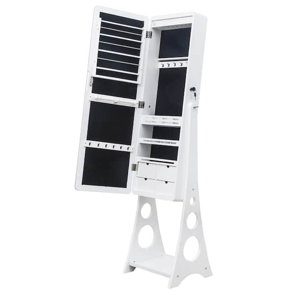 Karl home Free Standing 4-Drawer White Jewelry Armoire Storage Cabinet with 8 Blue Lights LED 61.4 in. H x 18 in. W x 14.6 in. D