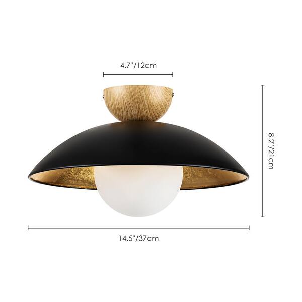 RRTYO Paquette 14.5 in. 1-Light Black/Gold Leaf Wood Dome Bowl