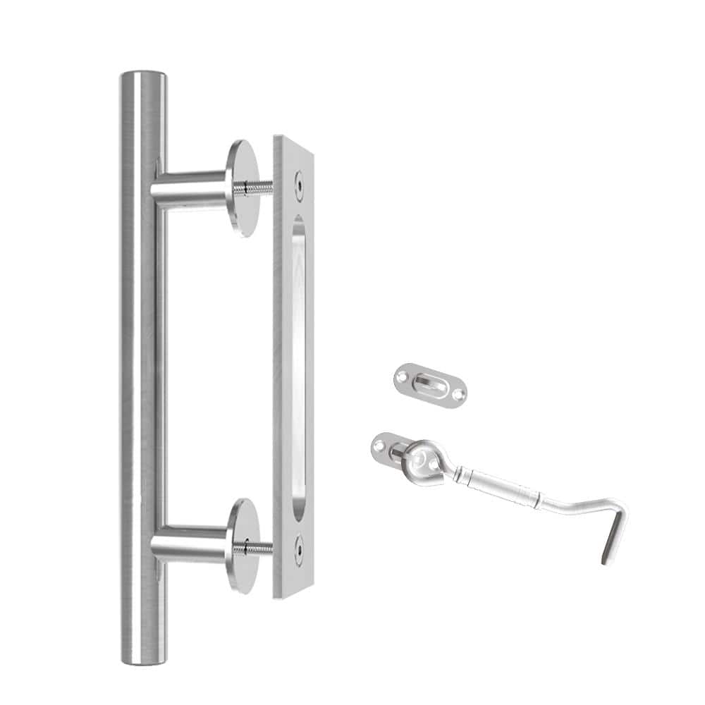 Movisa 12 in. Round Satin Stainless Interior/Exterior Barn Door Handle