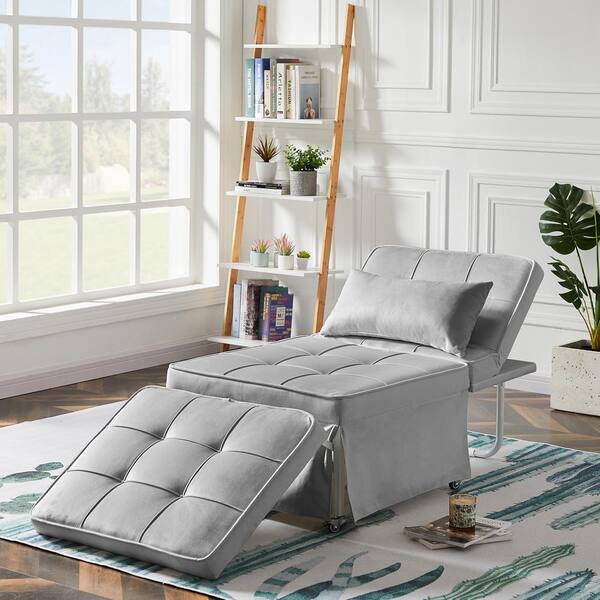 LY S Collection 27.6 in. W Light Gray Velvet Folding Twin Sofa