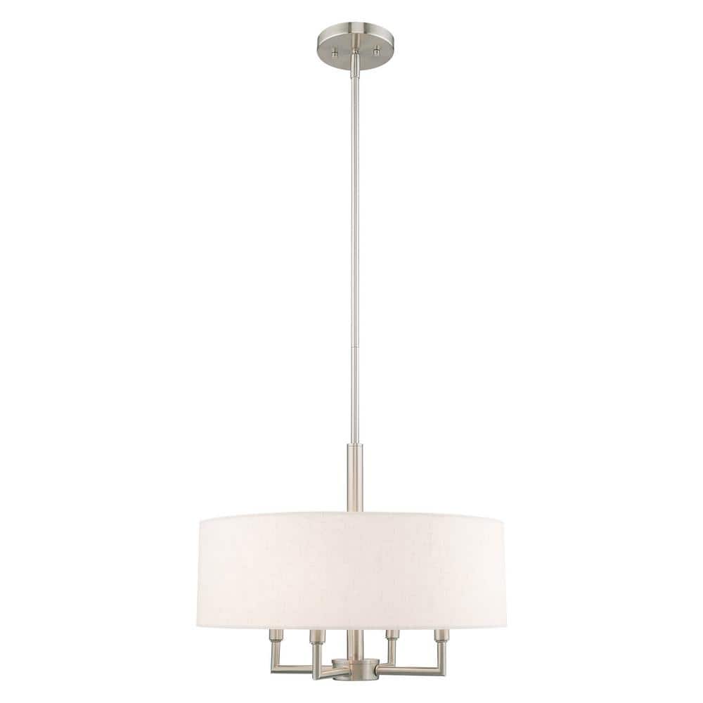Mini Meridian 4-Light Brushed Nickel Pendant with Oatmeal Shade