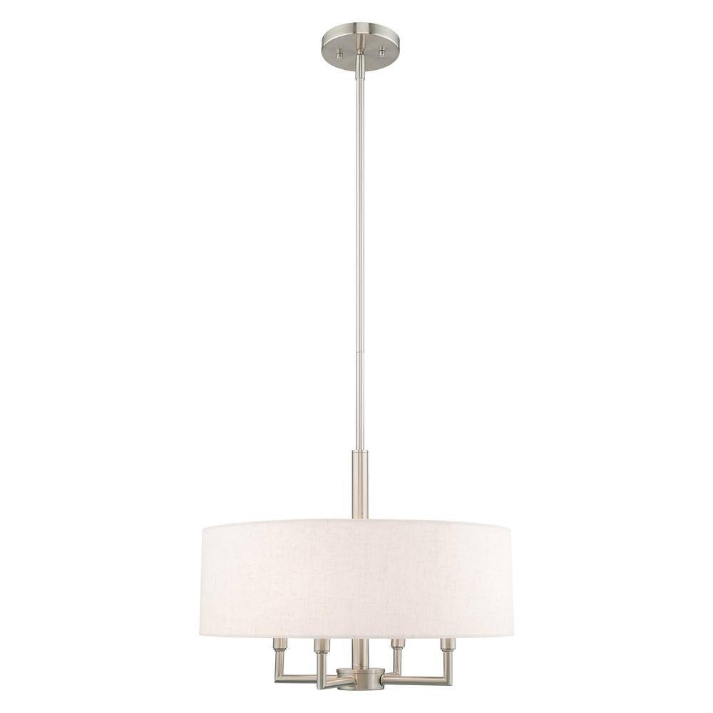 Mini Meridian 4-Light Brushed Nickel Pendant with Oatmeal Shade