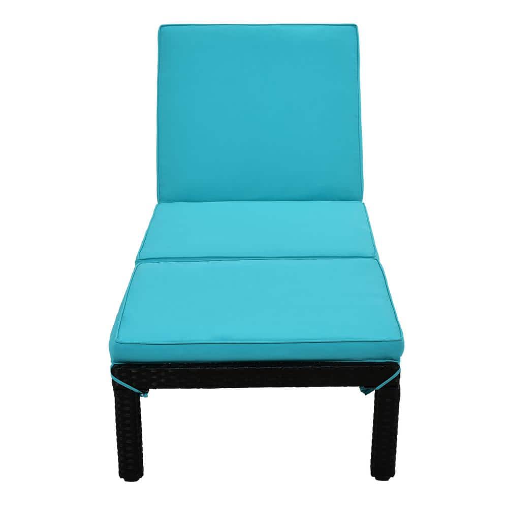 Composite PE Rattan Wicker Outdoor Chaise Lounge with Blue Cushion