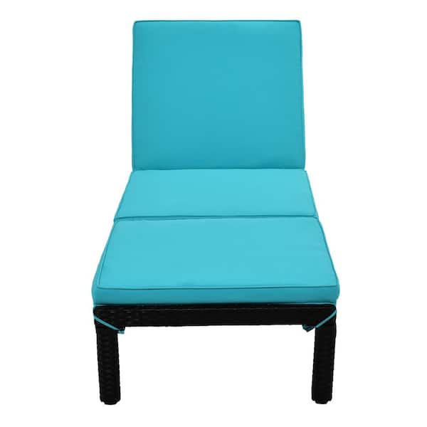 Unbranded Composite PE Rattan Wicker Outdoor Chaise Lounge with Blue Cushion