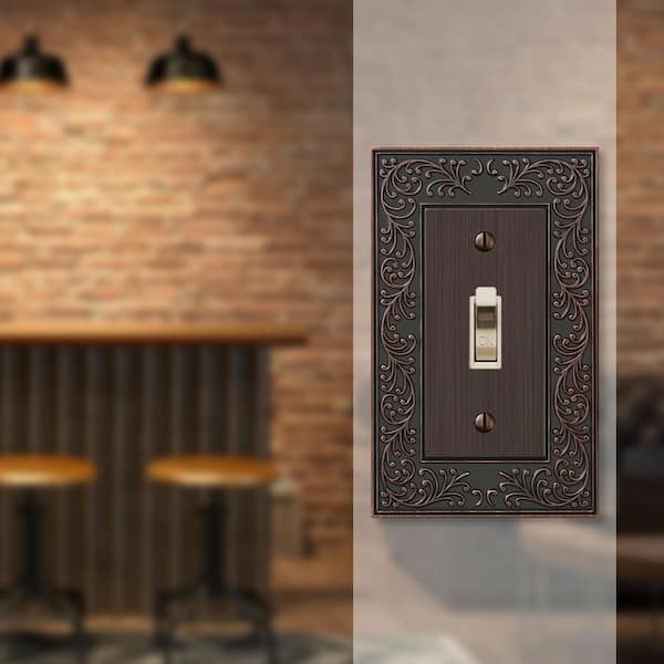 English Garden 1 Gang Toggle Metal Wall Plate - Aged Bronze