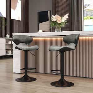 33 in. Gray Low Back Metal Frame Bar Stool with Butterfly Shape ( Set of 2 )