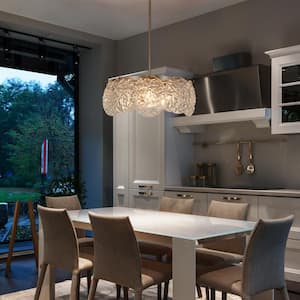 5-Light Dark Gold Modern Round Chandelier Lighting, Farmhouse Island Pendant Light with Water Ripple Clear Glass Shade