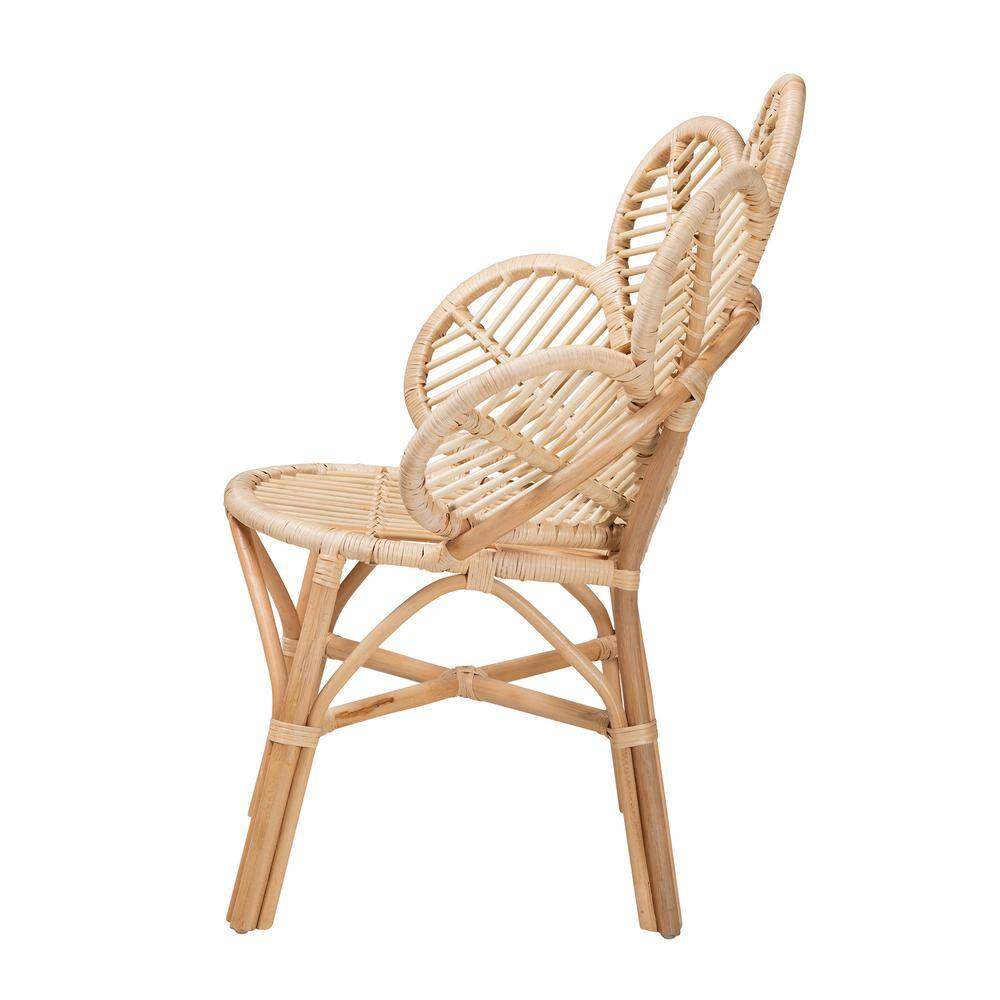 Bianca Natural Brown Rattan Floral Bohemian Accent Chair