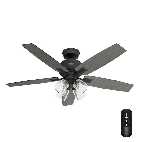 Gatlinburg 52 in. Indoor Matte Black Ceiling Fan with Light Kit and Remote Included