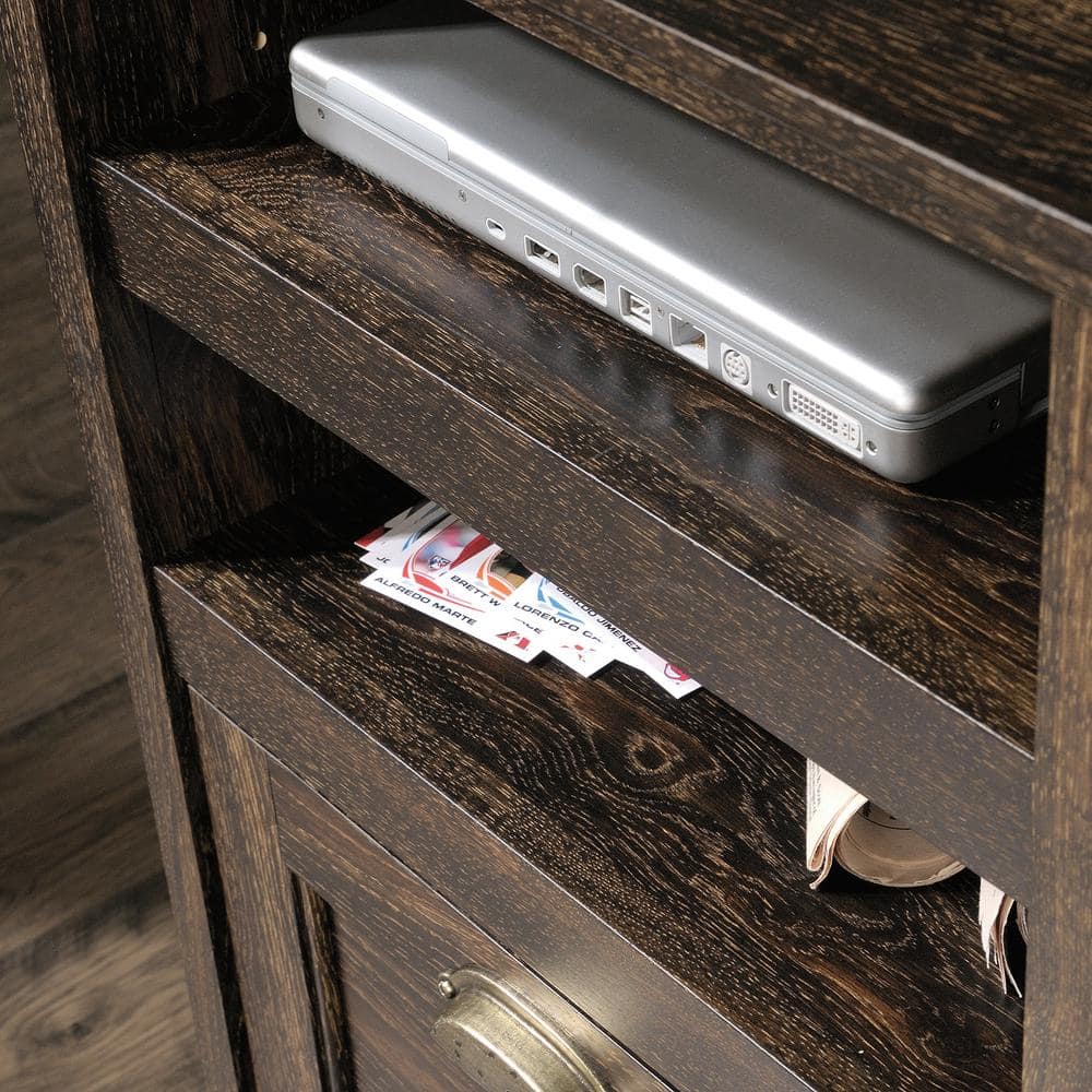 Iron Oak Executive Pedestal Desk with Gold Hardware